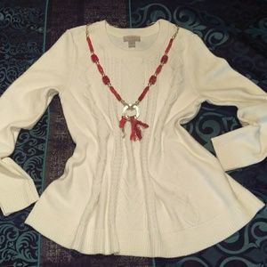 Loft, Ann Taylor Loft  Cream Cable Knit Sweater